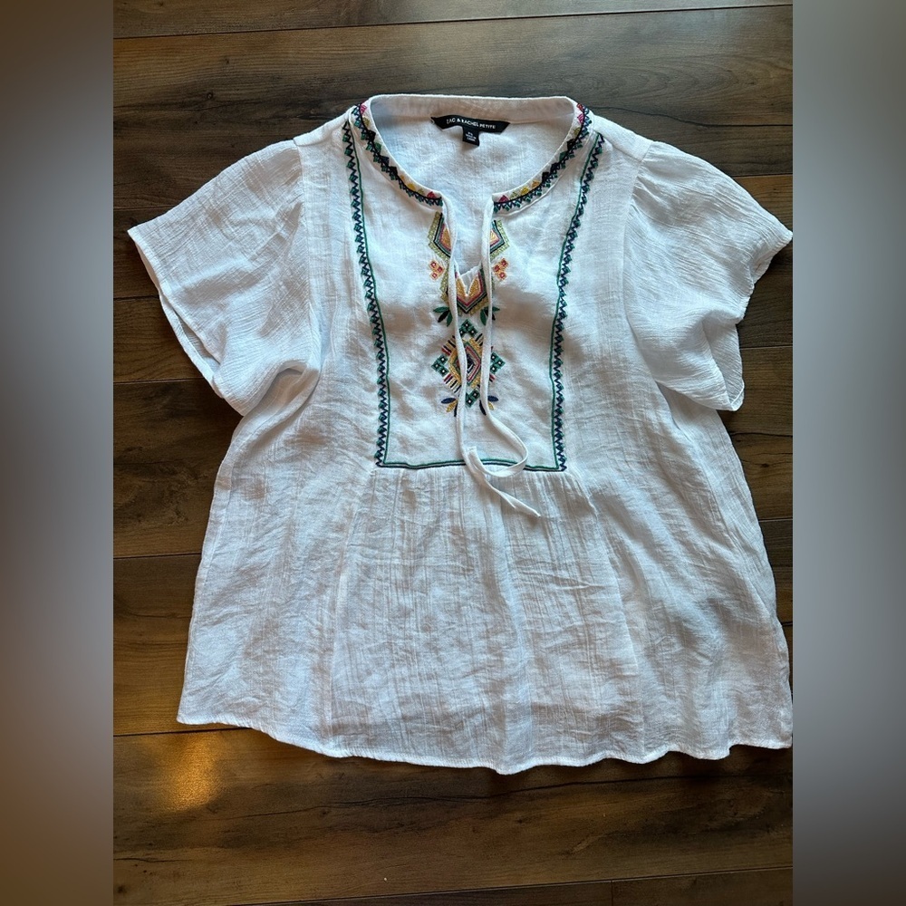 Zac & Rachel Petite Boho Embroidered Peasant Tunic White PS